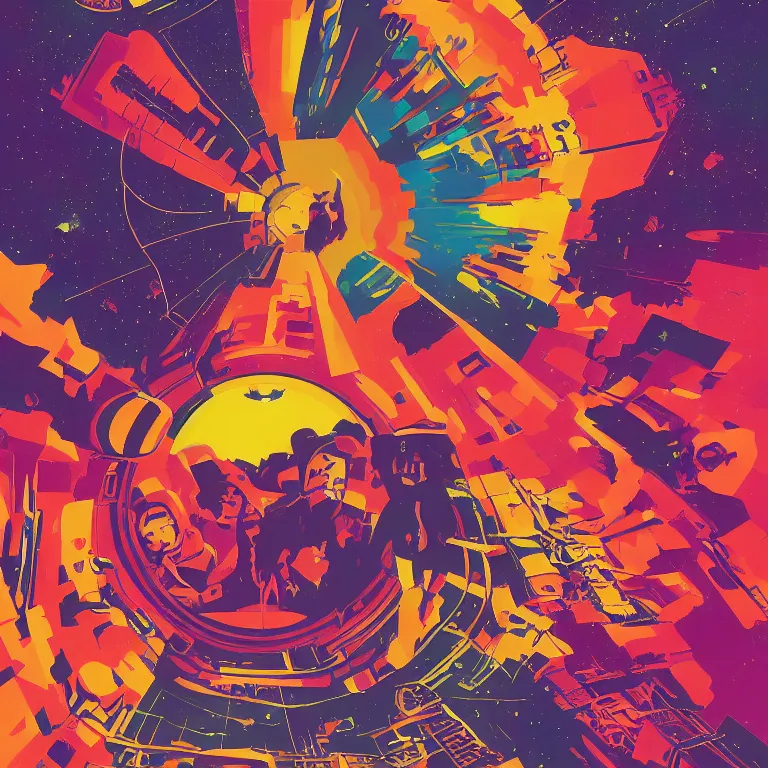 Image similar to A psychedelic poster of 2001: A Space Odyssey by Wes Wilson