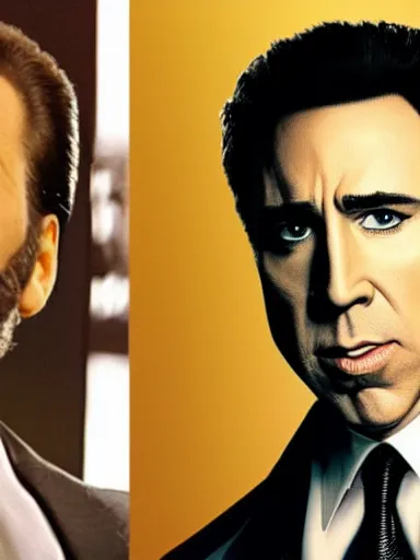 Image similar to a photograph of john travolta as nicholas cage, cinematic, detailed, proportional