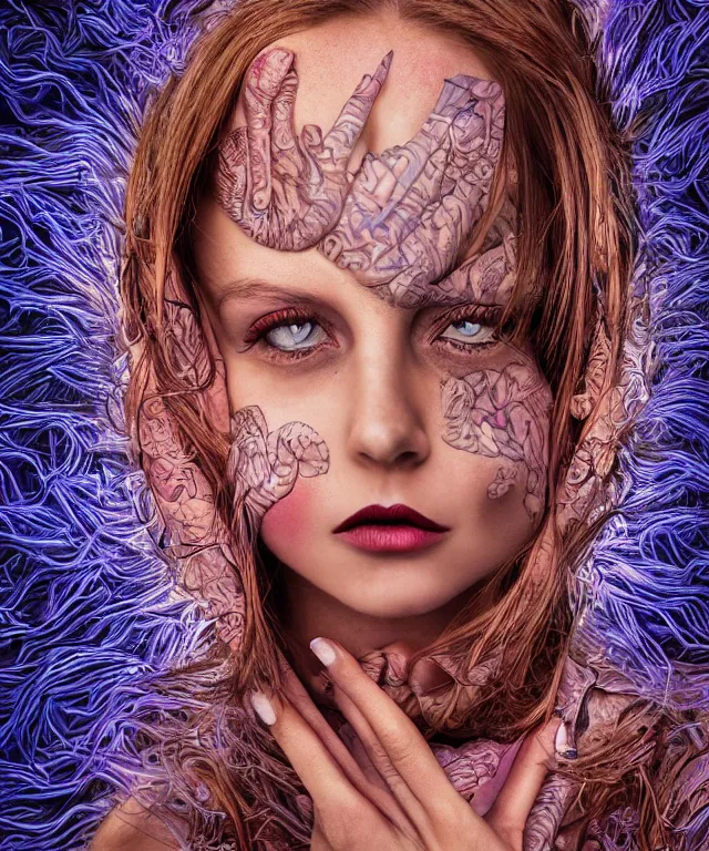 Prompt: A epic photo art of beautiful woman by Michael Sydney Moore, Alex Grey, hyper detailed, 50mm, award winning photography