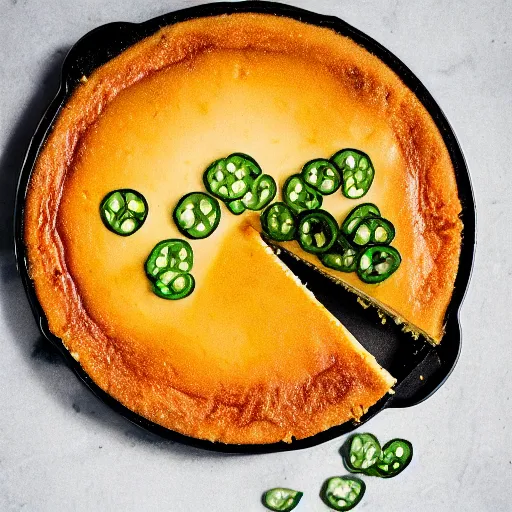 Prompt: a jalapeno cheesecake, 8k HD food photography,