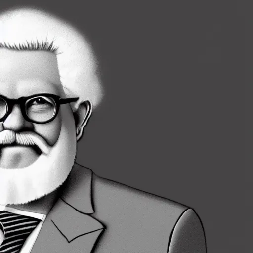 Image similar to courtroom sketch of colonel sanders, 4 k, hyper realistic, dslr, high resolution, landscape, beautiful