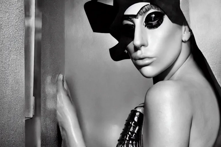 Image similar to lady gaga by steven klein, high fashion, set in an expensive mansion, highly realistic. high resolution. highly detailed. dramatic. 8 k. 4 k.