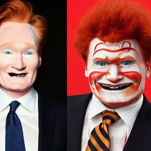 Image similar to conan o'brien wearing ronald mcdonald makeup