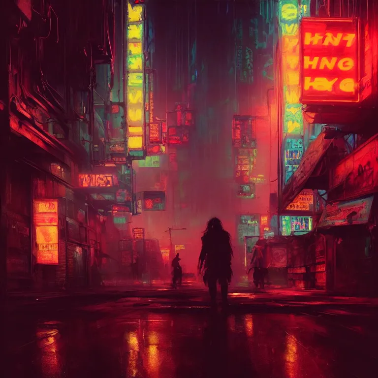 Image similar to beautiful painting by jeremy mann, cyberpunk street, neon signs, still from enter the void movie, pastel hypercolor scheme, baroque portrait painting, perfect composition, detailed octane render trending on artstation, 8 k artistic photography, volumetric cinematic perfect light, chiaroscuro, masterpiece, raphael, caravaggio, beksinski, rutkowski