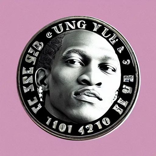 Prompt: young thug, on a coin