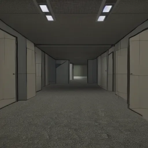 Image similar to The Backrooms liminal space, The Stanley Parable