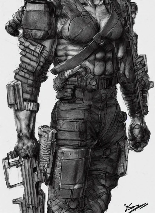 Prompt: solid snake by yoshitaka amano, concept art, highly detailed, intricate