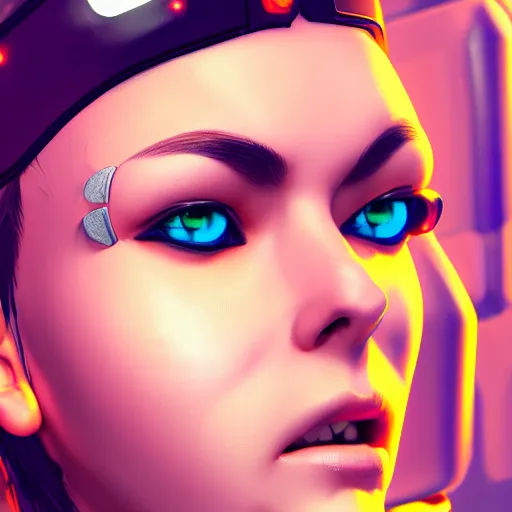 Prompt: close-up portrait of a cheeky cyberpunk girl grimacing, CG, trending on artstation, 4K