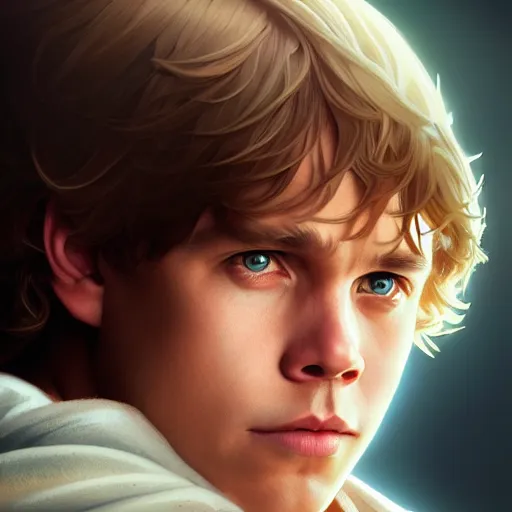 Prompt: a portrait of young luke skywalker cinematic lighting, photorealistic, octane render, 8 k, depth of field, 3 d, art by artgerm and greg rutkowski and alphonse mucha and uang guangjian and gil elvgren and sachin ten