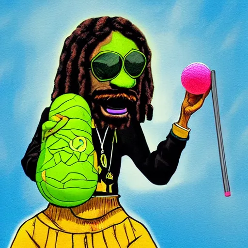 Image similar to snoop dogg tennis ball monster ,tennis ball, digital art,epic, smoking weed, Marijuana, fantasy,chalk, magic, trending on artstation, ultra detailed, professional illustration by Basil Gogos