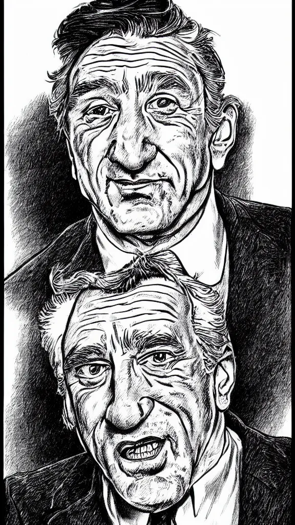 Image similar to a portrait of Robert Deniro drawn by Robert Crumb