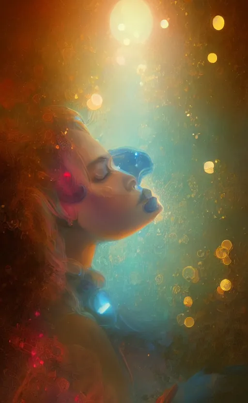 Image similar to beautiful uncertainty, sharp focus, intricate, elegant, digital painting, artstation, matte, highly detailed, concept art, illustration, volumetric lighting, gold and blue and pink color scheme, bokeh light, art by greg olsen and liz lemon swindle