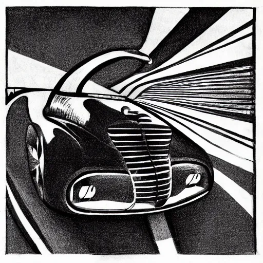 Image similar to ambiguous figure illustration with a racecar and a submarine, optical illusion, figure - ground illusion, hand drawn, pencil drawing, black and white