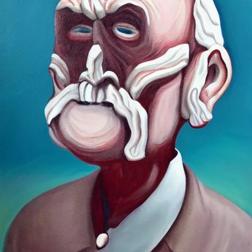 Image similar to a scary painting of a faceless old man