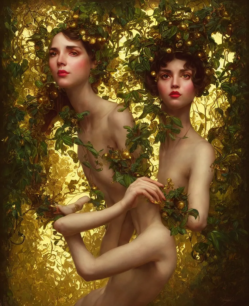 Image similar to hyper realistic photographer looking through a vintage medium format camera, magic pouring from lens, full body pose, design on white background, beautiful details, lush foliage cyberpunk, gold, drawn by john singer sargent, tom bagshaw, norman rockwell, alphonso mucha, lolish, trending on artstation