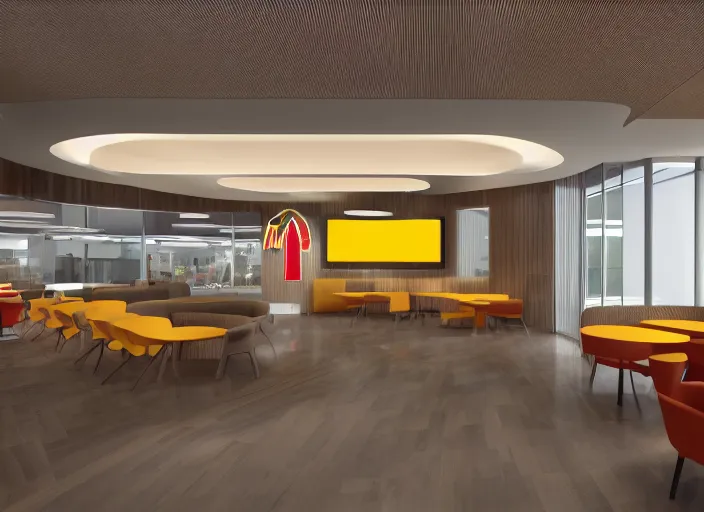 Image similar to mcdonalds headquarters interior designed by gensler, fosters, photorealistic octane render 8 k, 2 8 mm