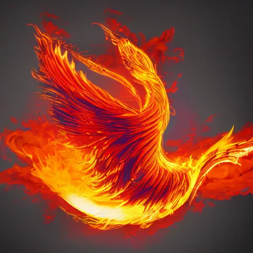 Image similar to a flaming phoenix sitting on a pile of harddisks protecting a database, 8 k, 3 5 mm