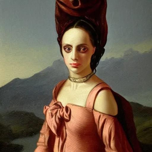 Prompt: lady gaga as a handmaiden, 1 8 0 0 s oil on canvas painting,