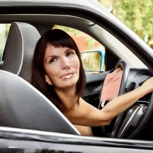 Image similar to woman driving a car made of flesh