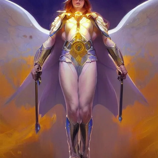 Image similar to warriors of light like angels, blue and yellow, highly detailed, digital painting, artstation, concept art, smooth, sharp focus, illustration, cinematic lighting, art by artgerm and greg rutkowski and alphonse mucha