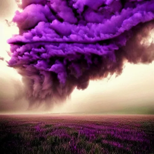 Image similar to amazing photo of purple clouds in the shape of a tornado, digital art, beautiful dramatic lighting