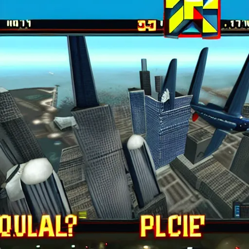 Image similar to a screenshot from the video game super 9 / 1 1, in which players control planes and intend to hit as many towers as possible, multiplayer party game, video game screenshot