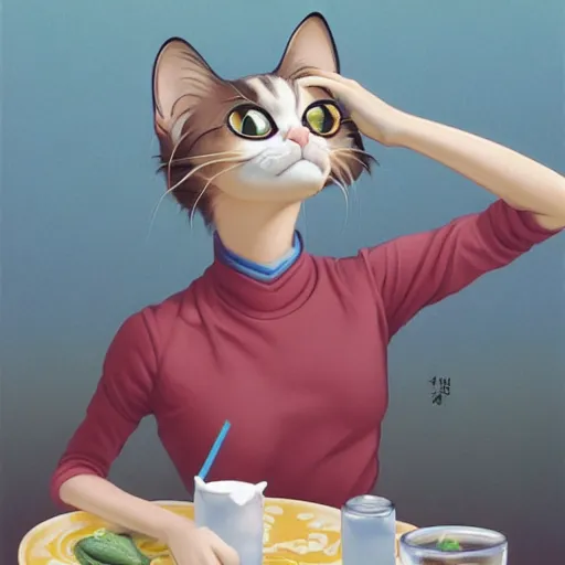 Image similar to cat only drinking boba bubble tea, super detailed and intricate, elegant, hyper realistic, by sam yang, by yoshiyuki tomino, by ralph mcquarrie, by ilya kuvshinov