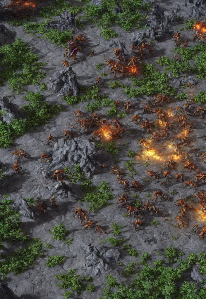 Image similar to zerg base with units zerglings ultralisk roach, realistic, soft natural volumetric lighting, beautifully detailed 4 k octane render, 4 k post processing 8 k