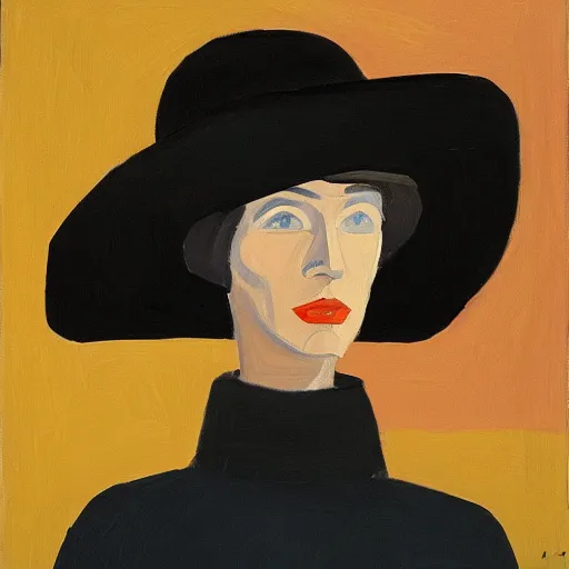 Image similar to woman with hat, by Alex Katz, colorful