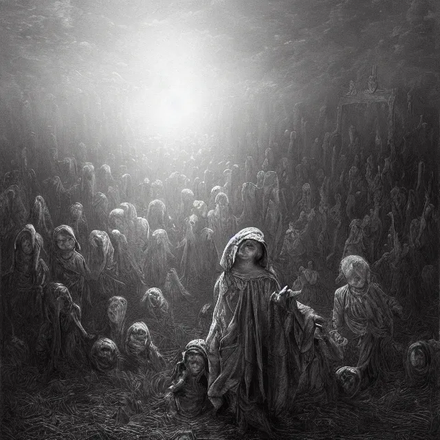 Image similar to a painting of the children of the grave by gustave dore, dark fantasy art, high detail, trending on artstation