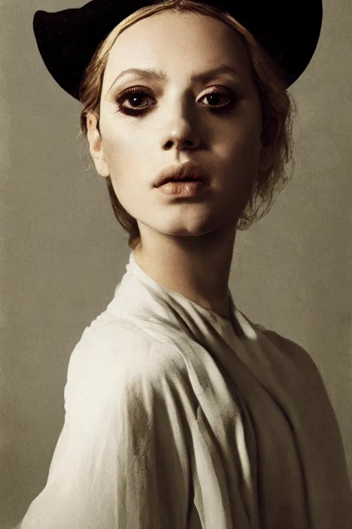 Image similar to hyperrealism close - up fashion portrait by roversi photo from the holy mountain by alejandro jodorowsky in style of francisco goya