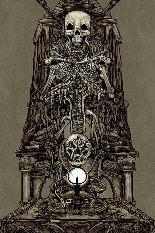 Prompt: ancient lich summoning skeleton on magical altar, internet digital art drawing, digital art, realistic art,