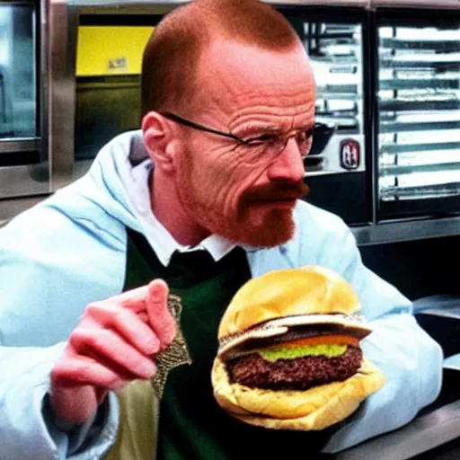 Image similar to walter white robbing a burger king