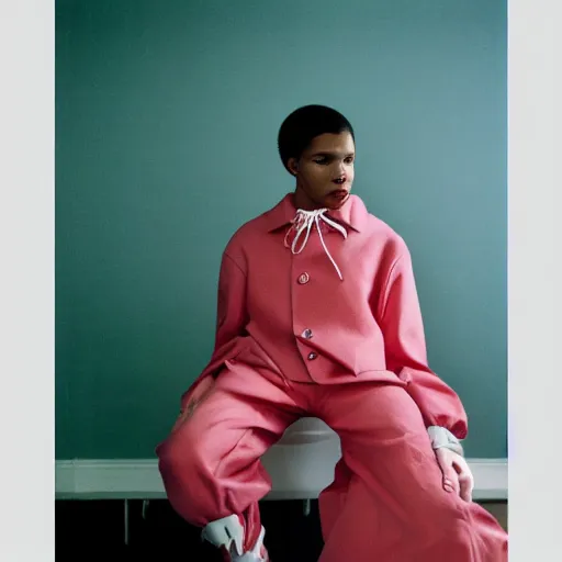 Image similar to realistic photoshooting for a new balenciaga lookbook, color film photography, portrait of a beautiful woman, by photo in style of tyler mitchell, wes anderson, julia hetta, tim walker, petra collins, 3 5 mm,