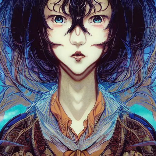 Prompt: portrait of dream anime girl, symmetrical, by yoichi hatakenaka, masamune shirow, josan gonzales and dan mumford, ayami kojima, takato yamamoto, barclay shaw, karol bak, yukito kishiro, areuz