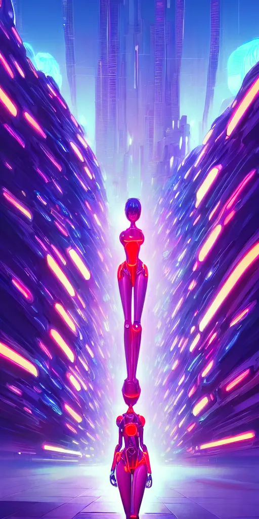 Prompt: hyper detailed ultra sharp of a beautiful woman robot, futuristic city with neon lights in the background, sky sended by god. behance hd by jesper ejsing, by rhads, makoto shinkai and lois van baarle, ilya kuvshinov, rossdraws radiating a glowing aura global illumination ray tracing hdr, 8 k