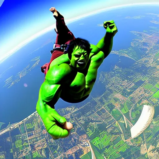 Prompt: hulk skydiving