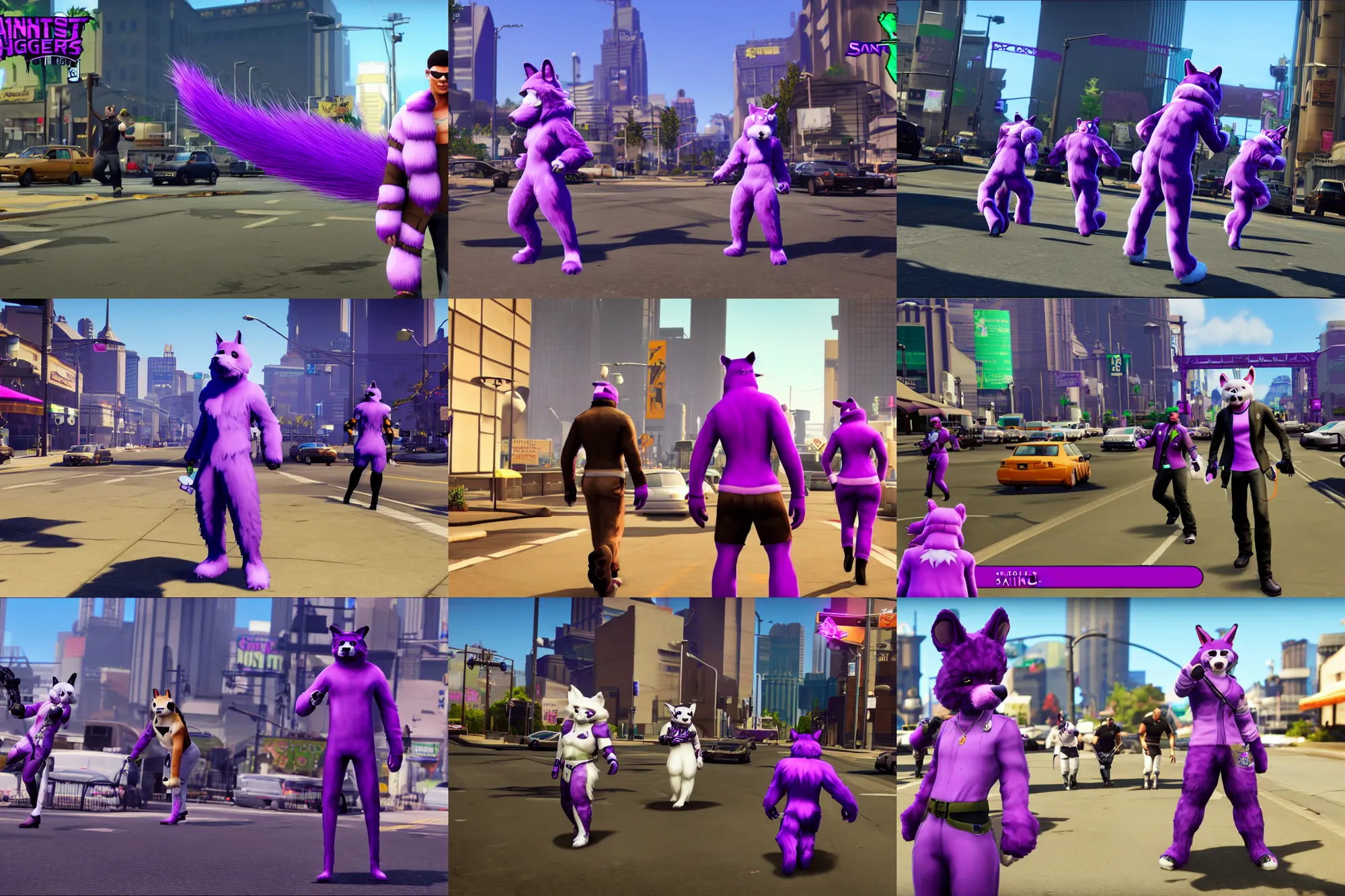 Prompt: screenshot of fursuiters wearing animal tails in saints row