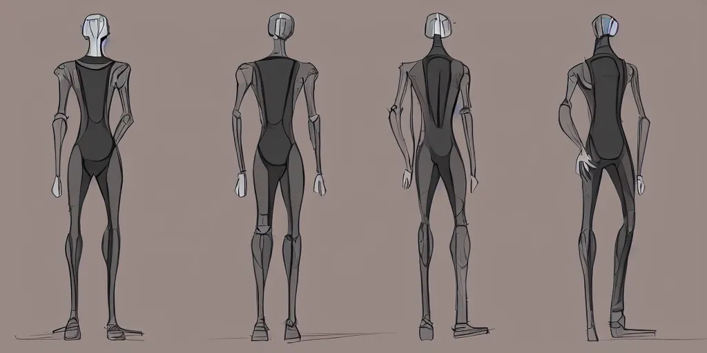 Prompt: male, elongated figure, space suit, large shoulders, short torso, long thin legs, tiny feet, character sheet, digital sketch, very stylized, concept design
