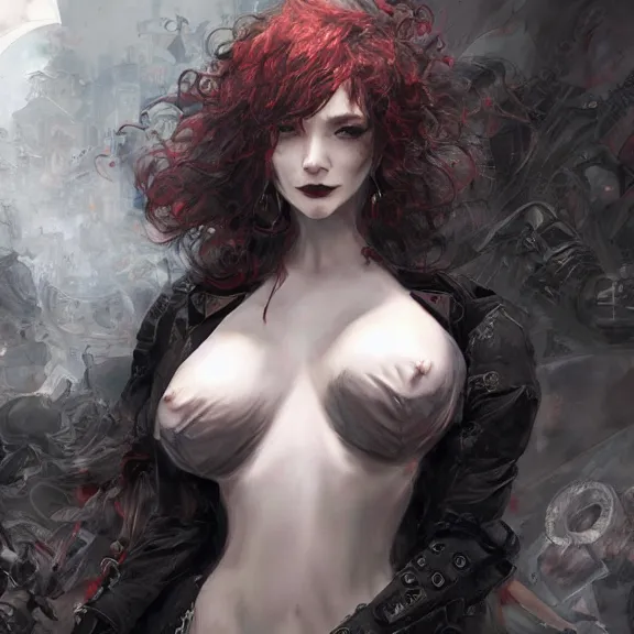 Image similar to christina hendricks!!! goth, tankoban, 4 k, tone mapping, akihiko yoshida, james jean andrei riabovitchev marc simonetti, yoshitaka amano, long hair, curly, h. hydrochaeri