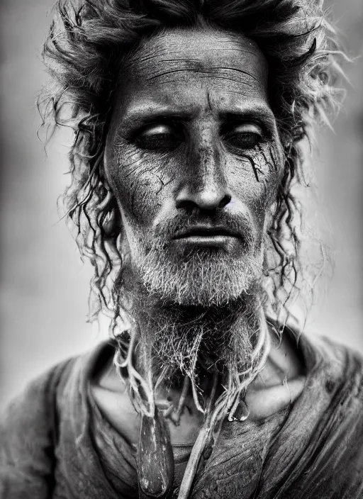 Image similar to Award winning Editorial photo of a Early-medieval Native Liechtensteiners with incredible hair and beautiful hyper-detailed eyes wearing traditional garb by Lee Jeffries, 85mm ND 5, perfect lighting, gelatin silver process