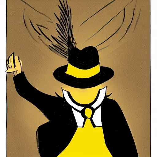 Image similar to Yellow smug man with a fedora and wings, mafia