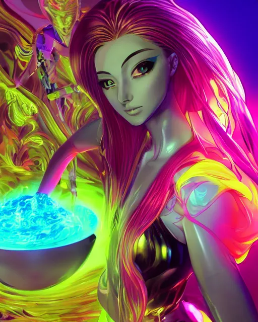 Prompt: a powerful energy psychedelic matrix anime woman, by alexander fedosav, hyper detailed digital matte painting, concept art, hyperrealism, 1 6 k resolution, cinema 4 d, 8 k resolution, trending on artstation, behance hd, a masterpiece, by stephan martiniere, particles, cel - shaded, power bright neon energy, by david a. hardy,