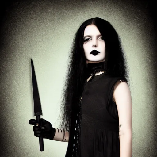 Image similar to A portrait of the character, Death, a young Goth girl wearing a black vest