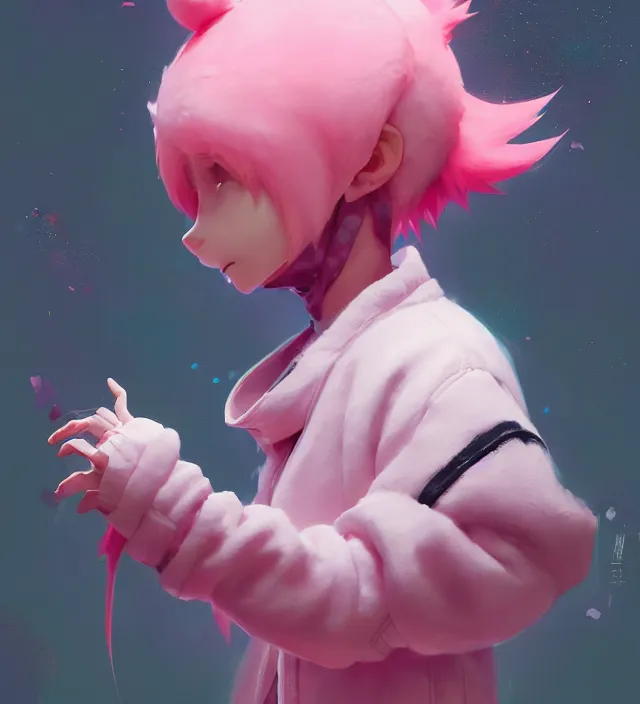 Prompt: a beautiful portrait of a cute boy with pink hair wearing a kigurumi. character design by cory loftis, fenghua zhong, ryohei hase, ismail inceoglu and ruan jia. artstation, volumetric light, detailed, photorealistic, rendered in octane