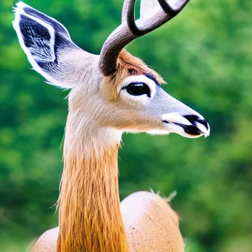 Prompt: photograph of a feathery deer in nature, 4K, highly detailed, photo realistic