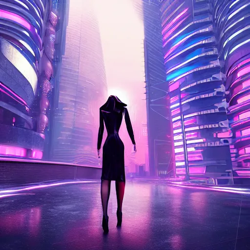 Prompt: a photo of a perfect shaped woman holding an umbrella, futuristic city, cyberpunk art by fyodor vasilyev, zbrush central contest winner, cubo - futurism, synthwave, darksynth, retrowave, shot with hasselblade camera