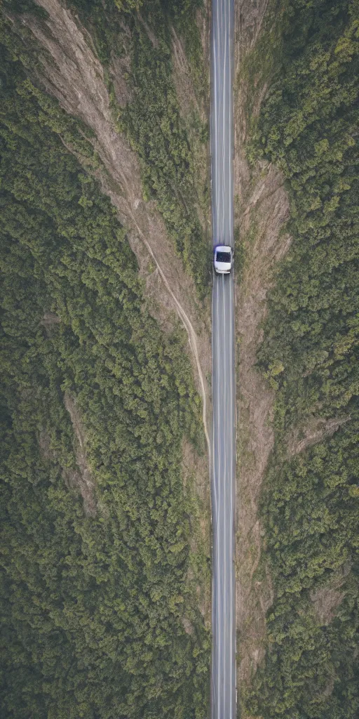 Prompt: detailed dji mavic flying over a mountain road, photo, kodak portra 4 0 0, direct flash, cinematic lighting, anti aliasing