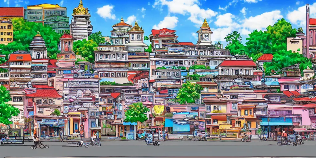 Image similar to sri lankan city in the style of manga