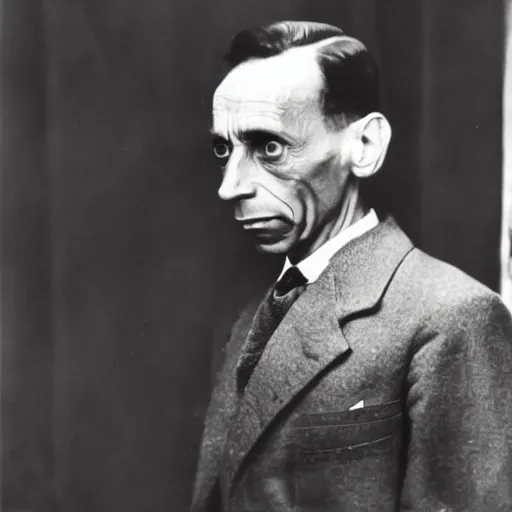 Prompt: Joseph Goebbels angrily stares at the camera after finding out that his photographer, Elmo, is part Jewish, colorized, restored ultra HD